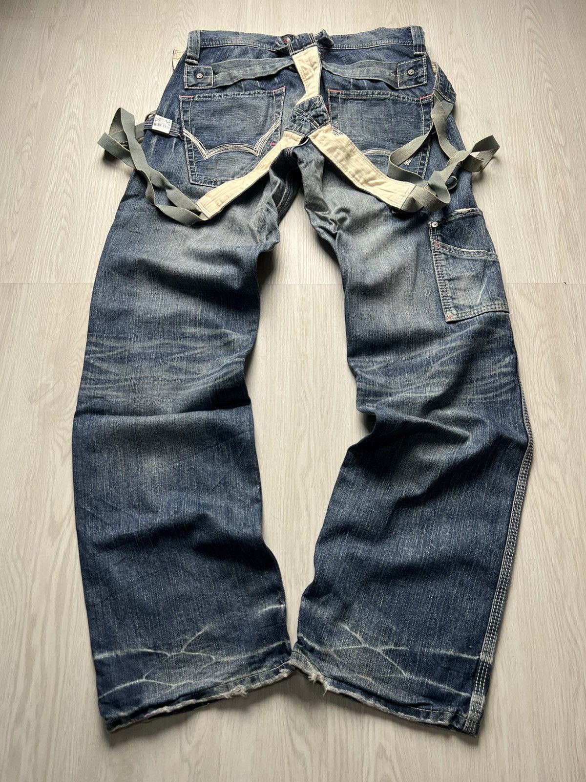 If Six Was Nine Edwin Suspender Distressed Flared Jeans Size US 30 / EU 46 - 1 Thumbnail