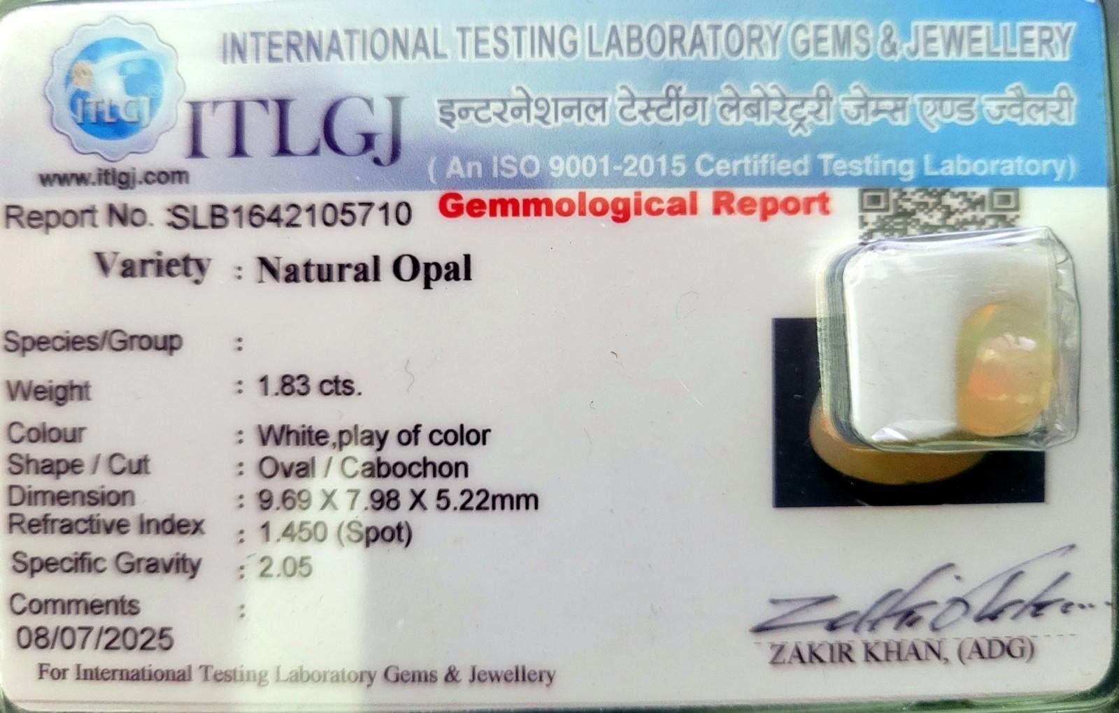 Certified Natural Opal 1.83cts Cabochon Fire Brilliant Color