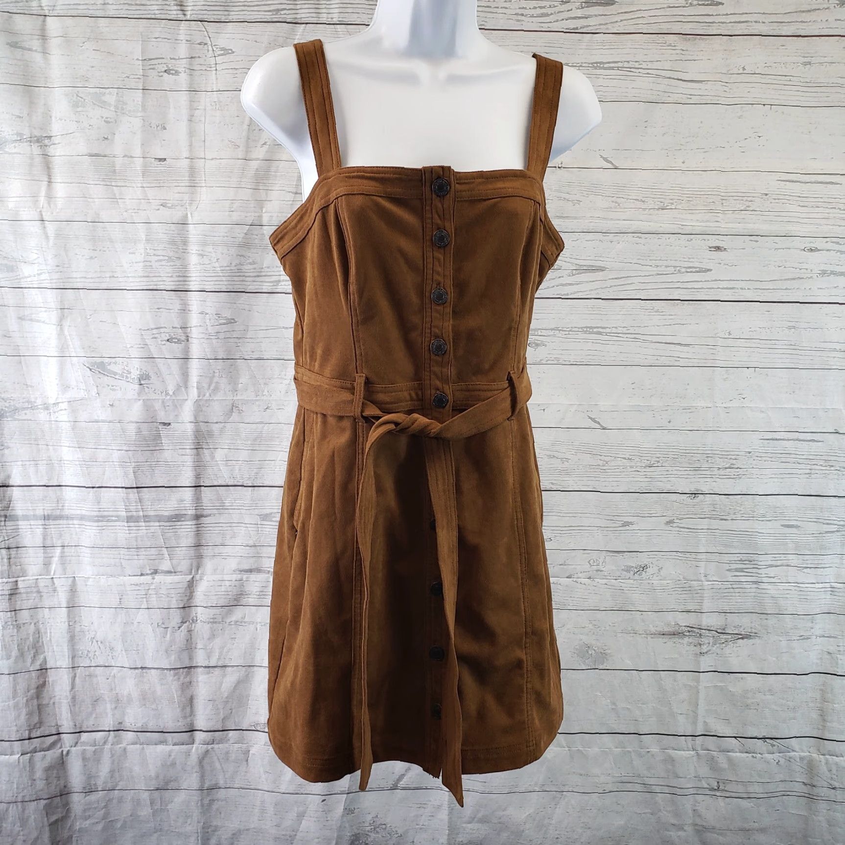 Abercrombie & Fitch Abercrombie & Fitch Womens Mini Dress Sz M Brown Sleeveless Faux Suede Square Neck Casual Vintage: No (adjust to rules) Size M / US 6-8 / IT 42-44 - 2 Thumbnail