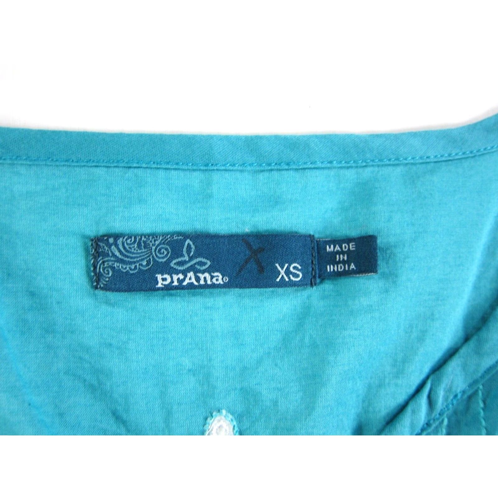 Prana VINTAGE PrAna 100% Cotton Blue Yellow Embroidered V-Neck Long Sleeve Peasant Blouse XS Size XS / US 0-2 / IT 36-38 - 5 Thumbnail