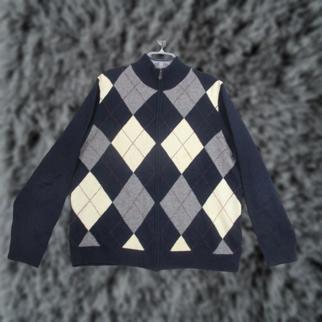 Brooks Brothers VINTAGE Brooks Brothers Sweater Mens XL Navy Argyle Full Zip Scottish Lambswool Pullover Size US XL / EU 56 / 4 - 1 Thumbnail