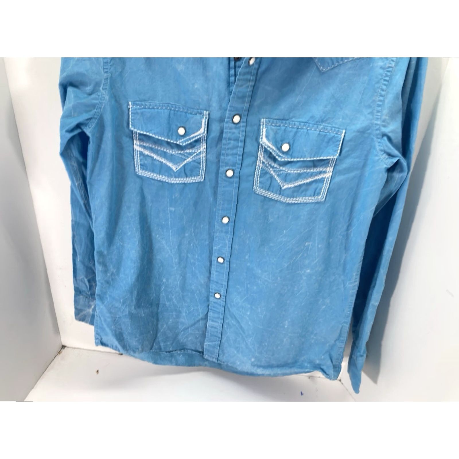 Vintage Rock Roll Cowboy Pearl Snap Shirt Men Small Turquois Blue Long Sleeve Western Shirt Mens S Blue Western Pearl Snap Shirt Size US S / EU 44-46 / 1 - 3 Thumbnail
