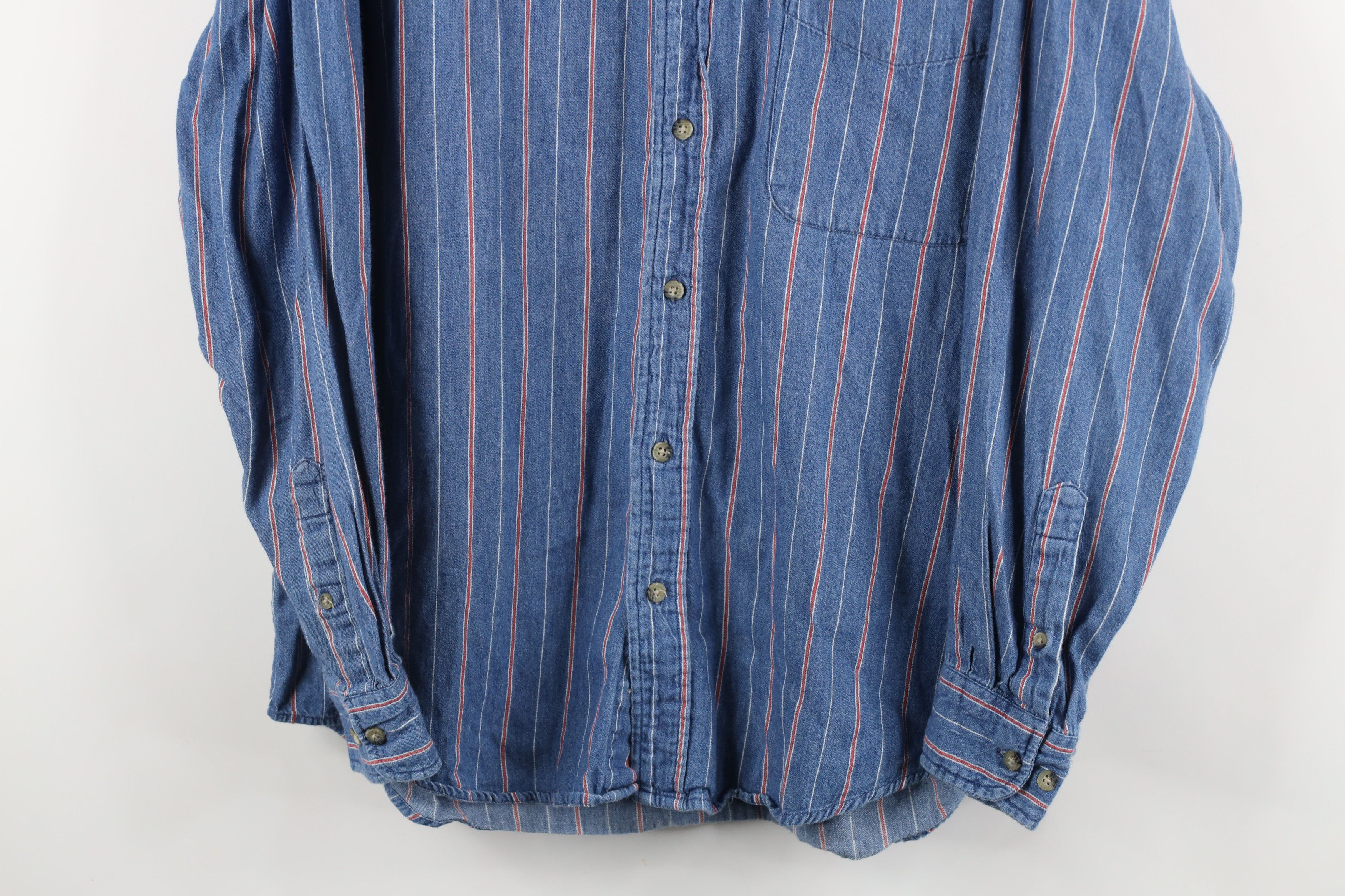 Vintage Vintage 90s Streetwear Striped Denim Jean Button Down Shirt Size US L / EU 52-54 / 3 - 3 Thumbnail