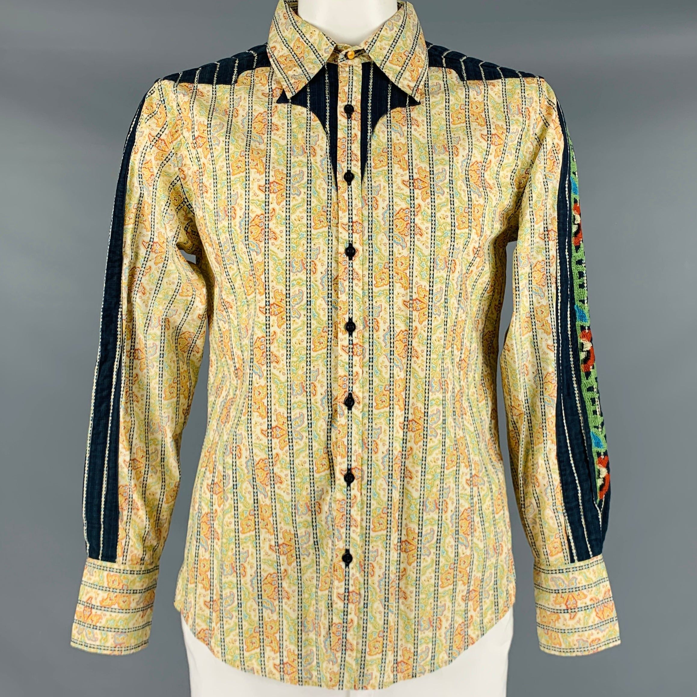 Image of Robert Graham Yellow Multi Color Print Cotton Western Long Sleeve Shirt, Men's (Size XL)