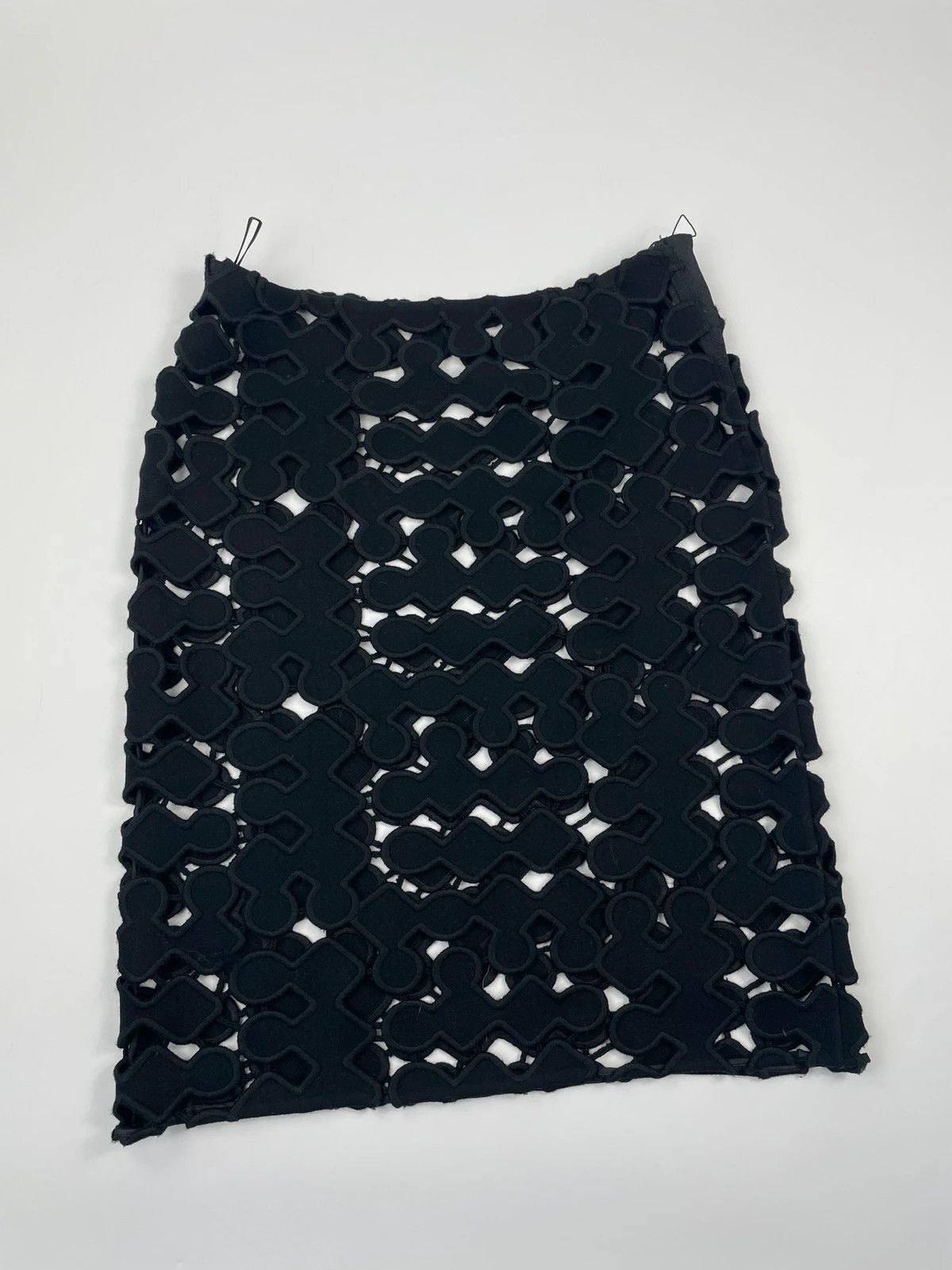 Miu Miu Miu Miu SS2008 Black Laser Cut Holes Wool Skirt Size 38" / US 16 / IT 52 - 2 Thumbnail