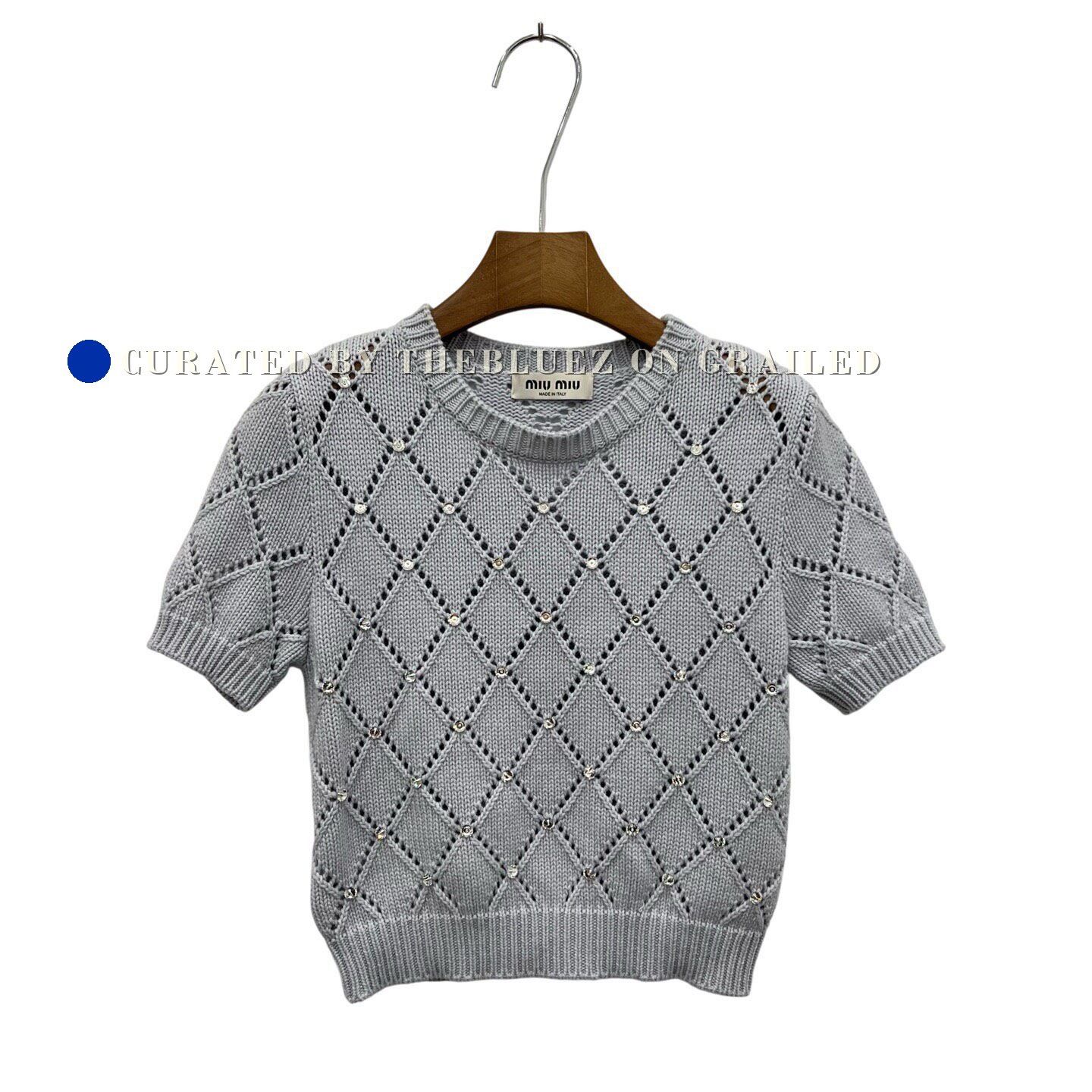 Miu Miu Miumiu Crystal Cutout Knit Short Sleeve Size S / US 4 / IT 40 - 1 Thumbnail
