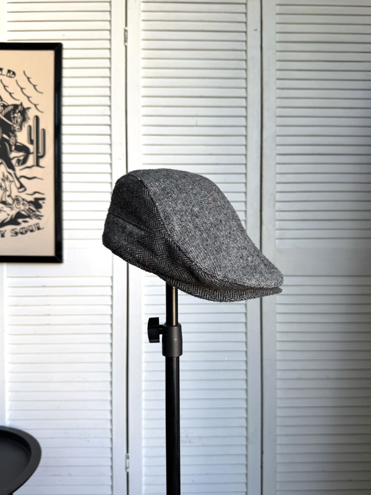 Vintage Vintage Tweed Ivy Cap / Flat Cap – Gray Herringbone Wool Size ONE SIZE - 6 Thumbnail