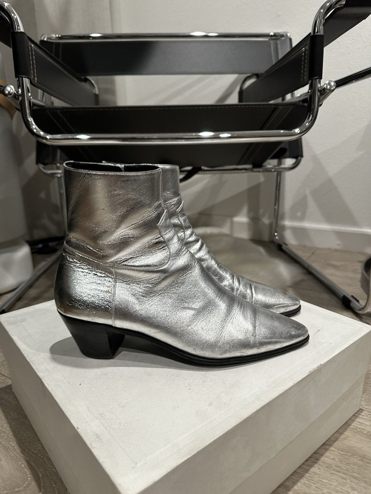 Celine × Hedi Slimane SS19 Silver Jacno 60mm Boots 41 Size US 8.5 / EU 41-42 - 3 Thumbnail