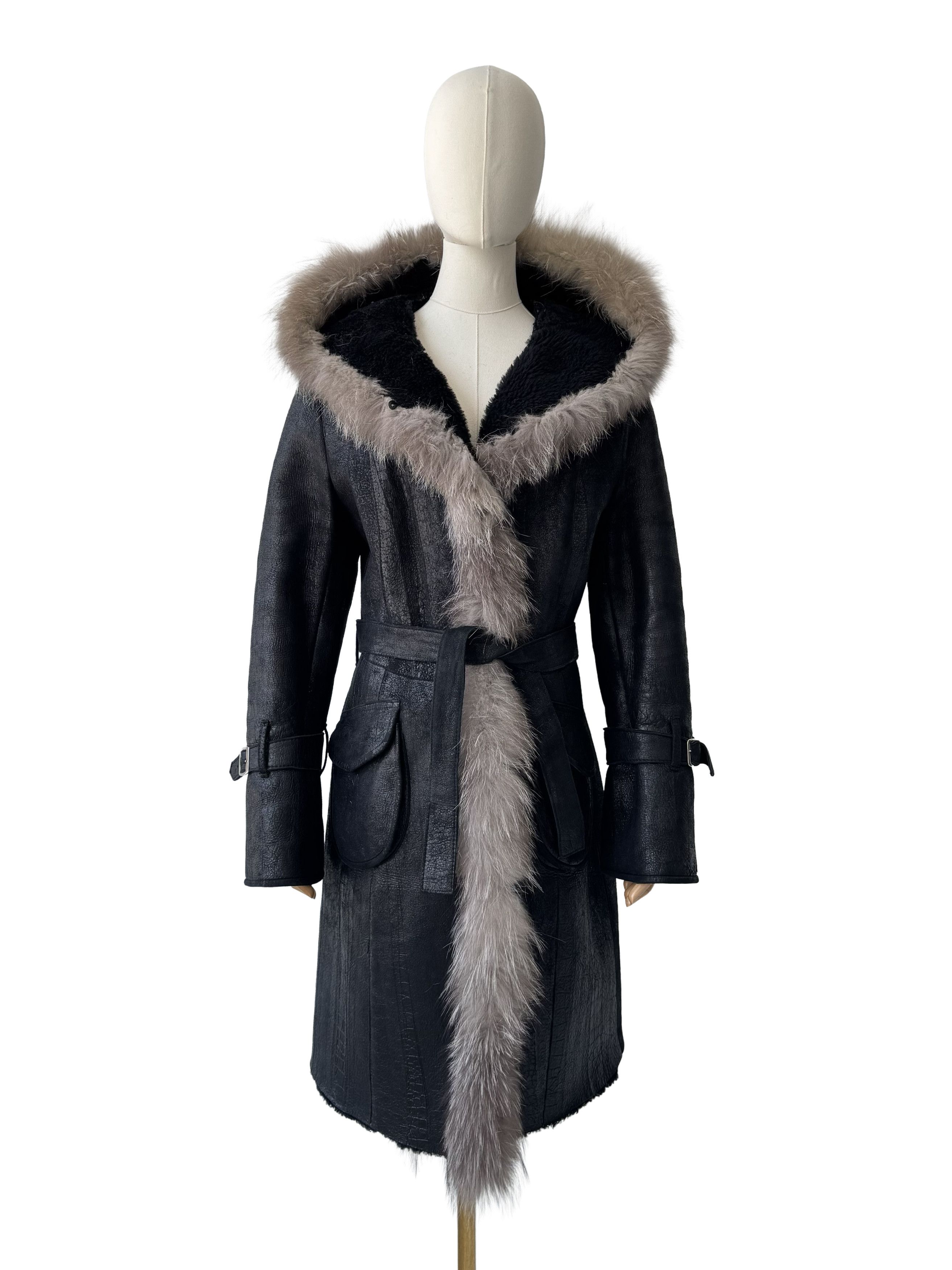 Vintage Vintage Real Sheepskin Hooded Coat With Real Fur Details Size S / US 4 / IT 40 - 2 Thumbnail