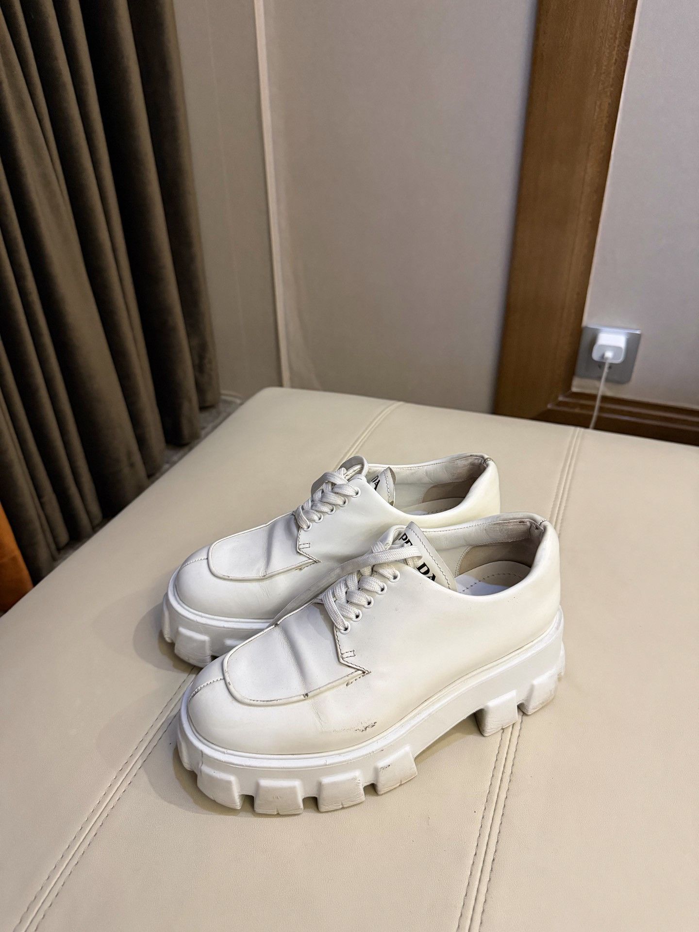 Prada Prada White Platform Lace-Up Loafers Size US 6 / IT 36 - 1 Thumbnail