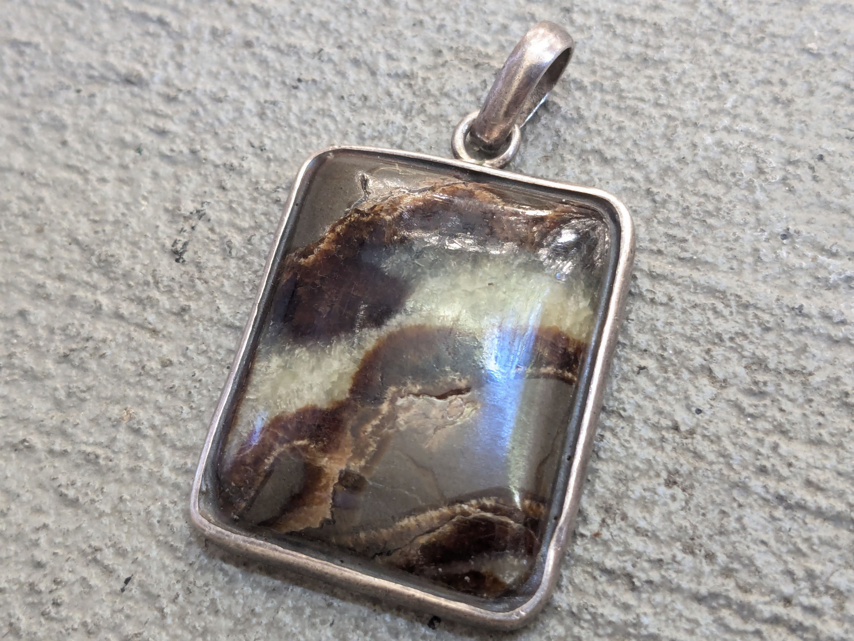 Jewelry Vintage Sterling Silver Pendant Brown Agate Square Size ONE SIZE - 5 Thumbnail
