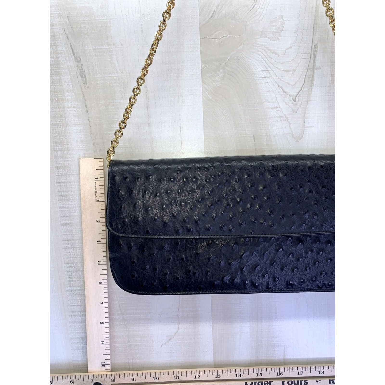 Neiman Marcus VINTAGE Neiman Marcus Women's Clutch Ostrich Leather Black Chain Clutch Small Bag Size ONE SIZE - 2 Thumbnail