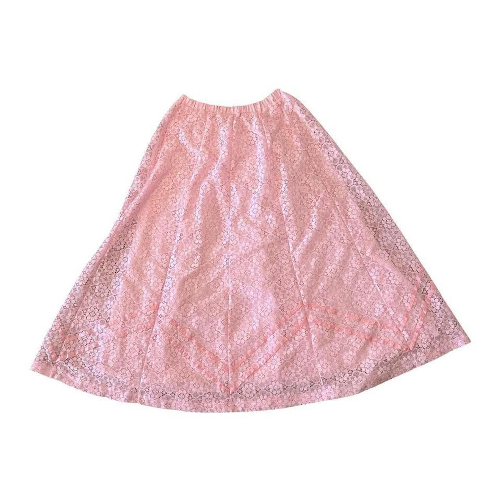 Vintage 70s vintage prairie skirt blouse set sz M pink puff sleeve Size 32" / US 10 / IT 46 - 3 Thumbnail