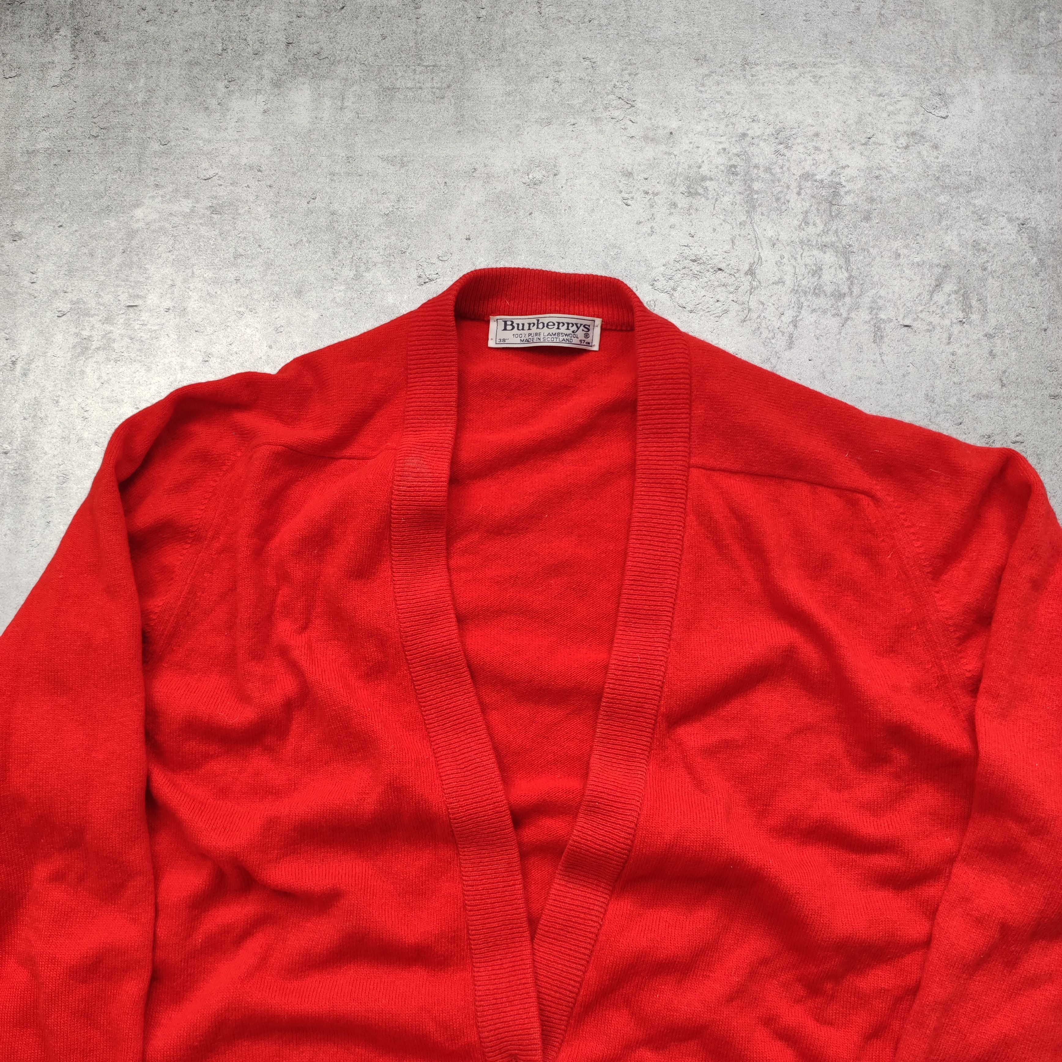 Burberry × Vintage Vintage RARE 80s Burberrys London Pique Red Cardigan Size US M / EU 48-50 / 2 - 4 Thumbnail