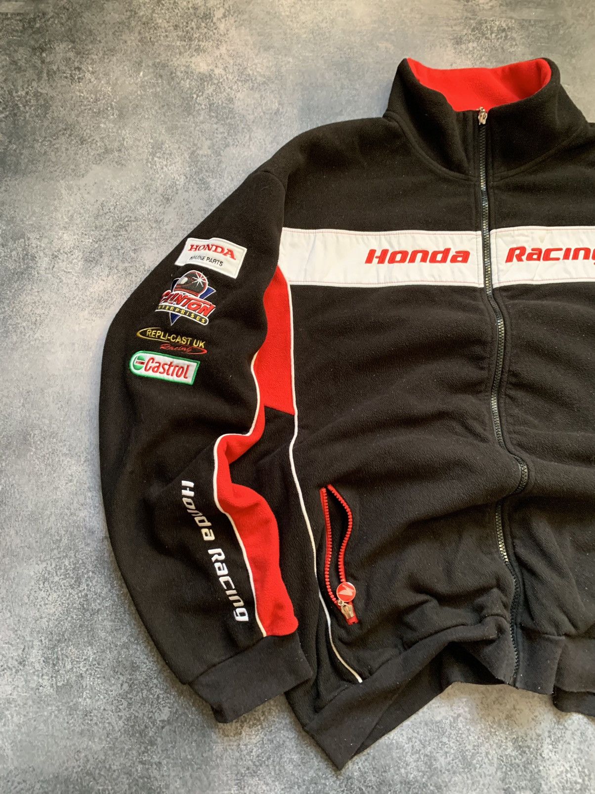 Honda × Vintage Vintage Honda Racing Distressed Fleece Jacket World Racing Size US XL / EU 56 / 4 - 2 Thumbnail