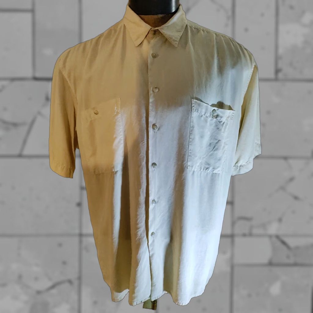 Burma Bibas Men ivory silk button front short sleeve casual dress shirt XL  MINT - threedaughtersproperties.com