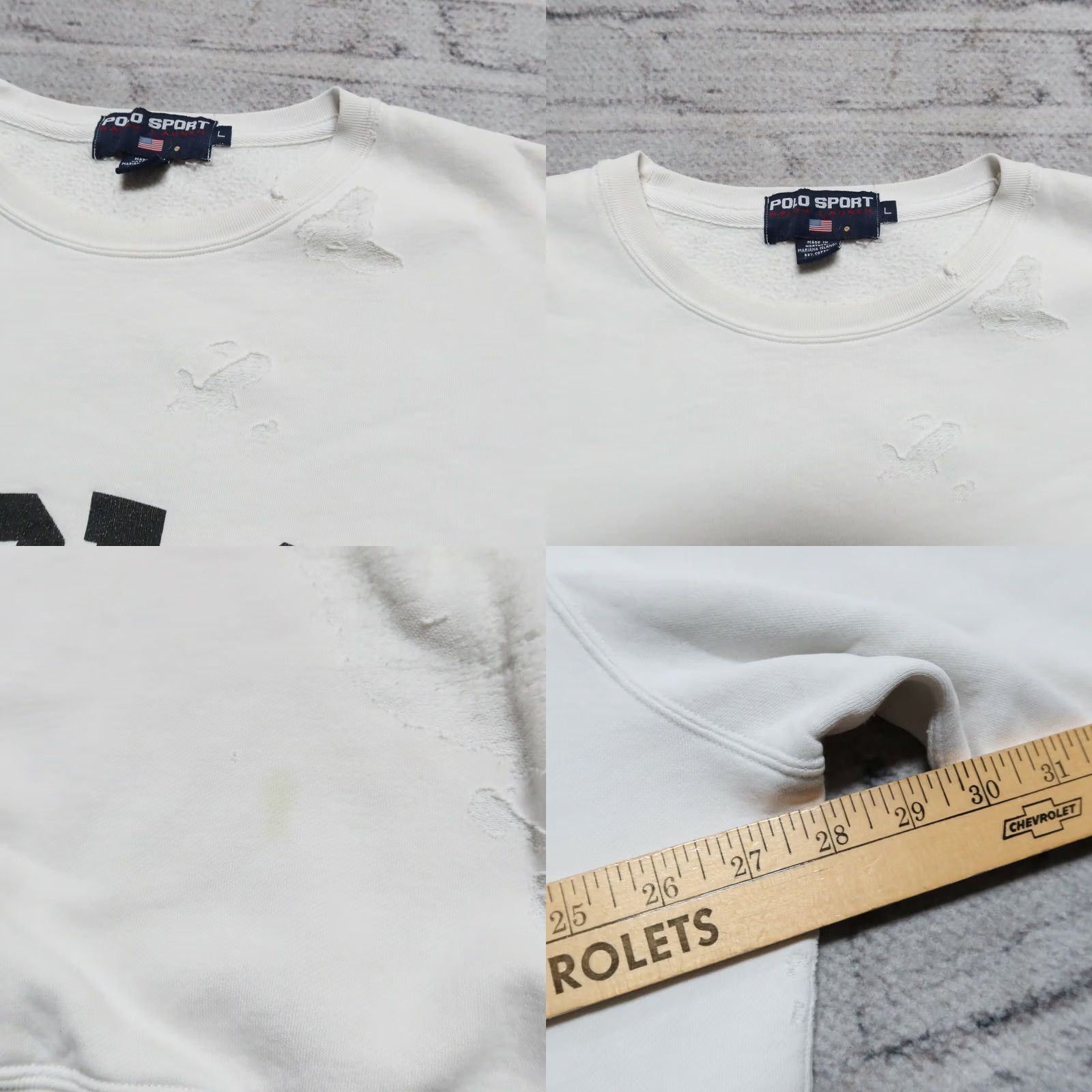 Polo Ralph Lauren VINTAGE Polo Ralph Lauren Sweatshirt Distressed Logo Crew Neck Size Large White Mens Size US L / EU 52-54 / 3 - 8 Thumbnail
