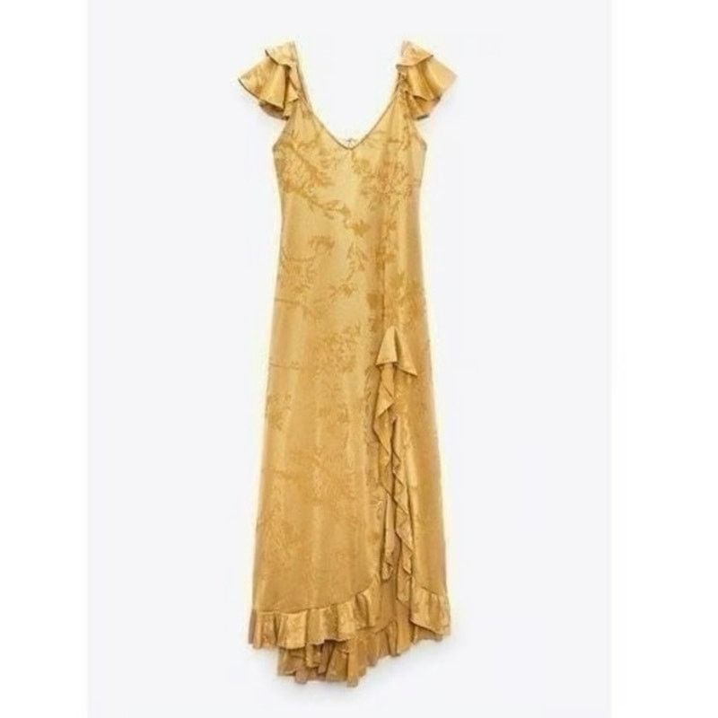 ZARA Jacquard Maxi Dress with Ruffles & Open Back 4866/454