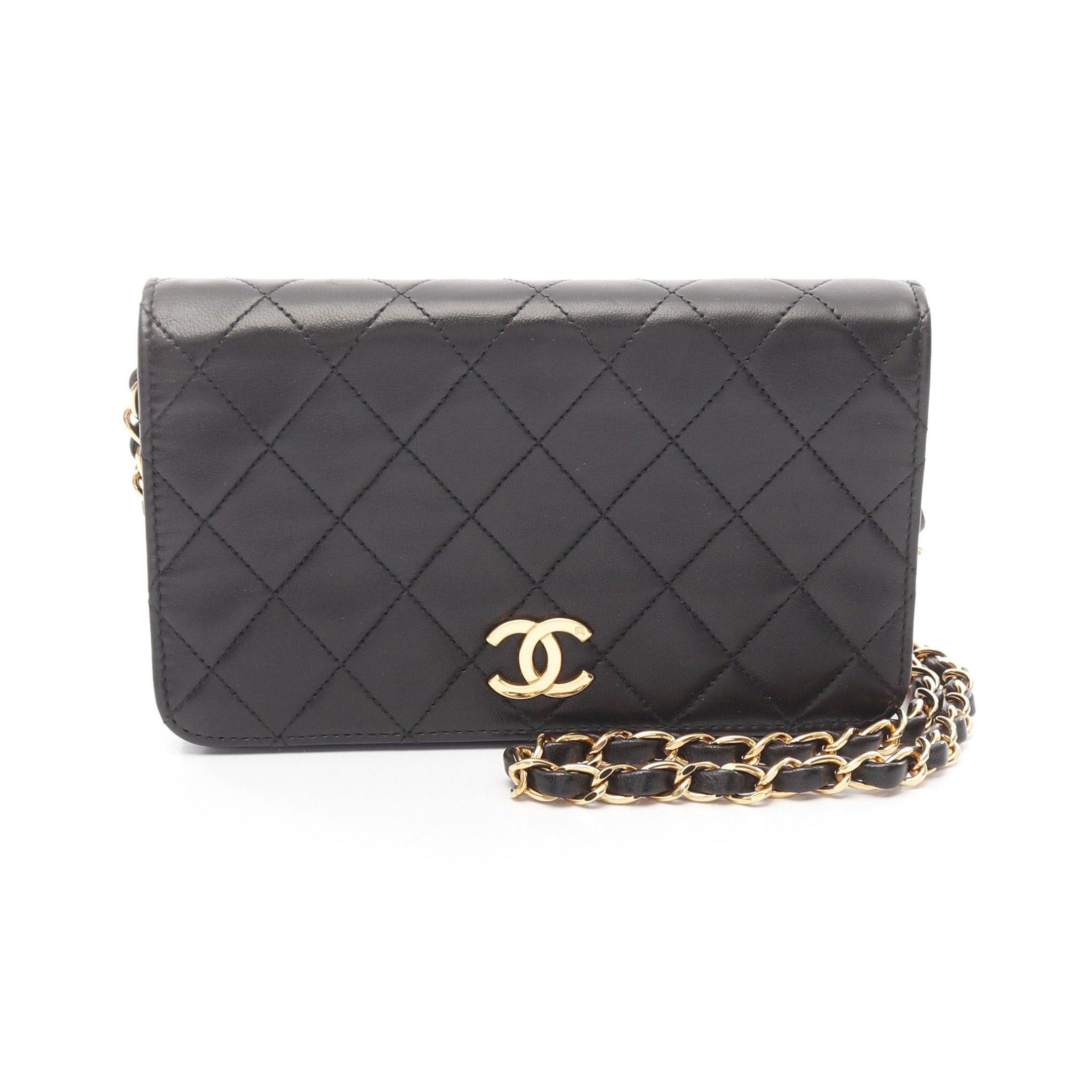 Chanel Mini Matelasse Full Flap Chain Shoulder Bag Lambskin Black Gold Hardware, Women's