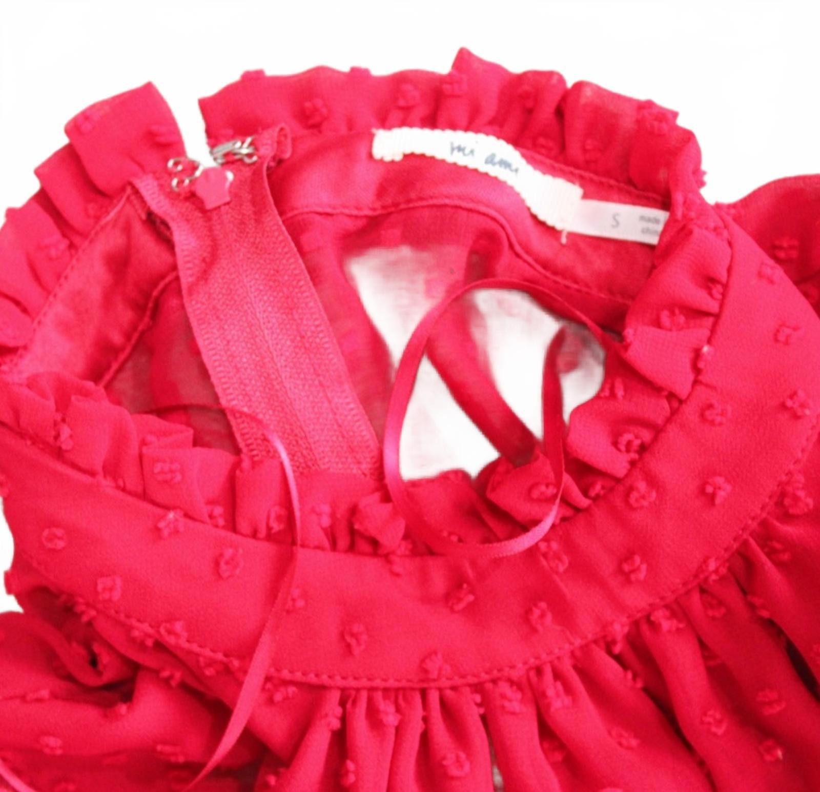 Other Red Long Sleeve Ruffled Dress w Textured Fabric and Lined S Size S / US 4 / IT 40 - 2 Thumbnail