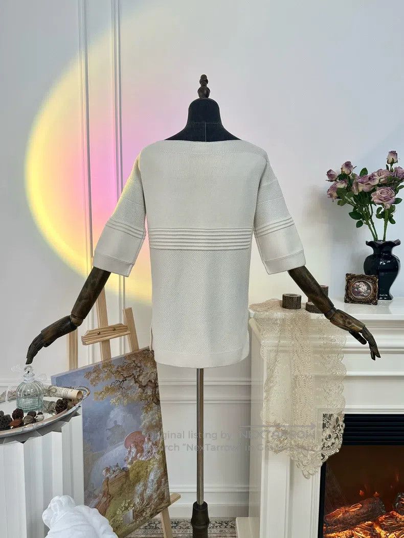 Hermes Hermes Wool and mulberry silk mid-sleeve knitted top - off Size XS / US 0-2 / IT 36-38 - 2 Thumbnail