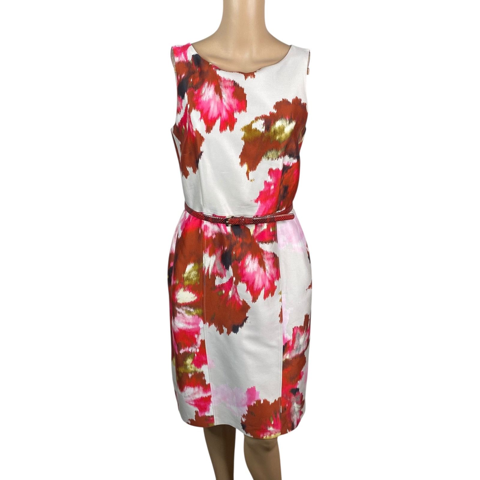 Max Mara Max Mara Watercolor Floral Snakeskin Belt Sheath Dress Size S / US 4 / IT 40 - 1 Thumbnail