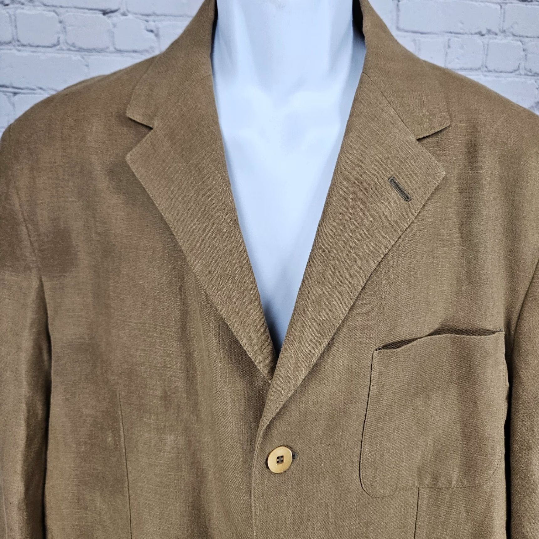 Vintage VINTAGE Barry Bricken Weekend Brown 100% Linen Sport Coat 42R Blazer Notch Lapel 3-Button Vented Shirt Jacket Mens Size 42R - 5 Thumbnail