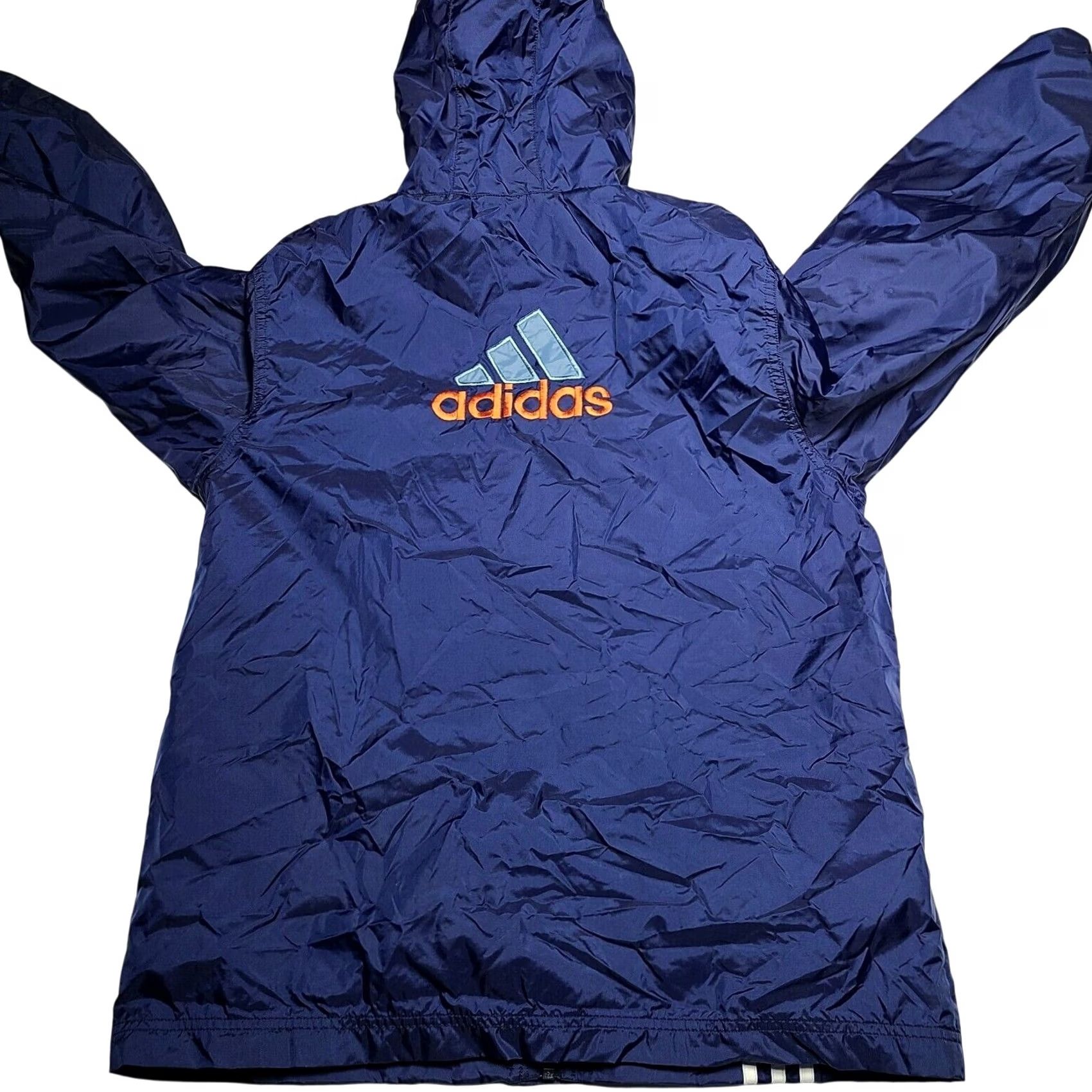 Adidas VINTAGE Adidas Hooded Windbreaker Jacket Women's Large Blue White Striped 90s Size L / US 10 / IT 46 - 2 Thumbnail