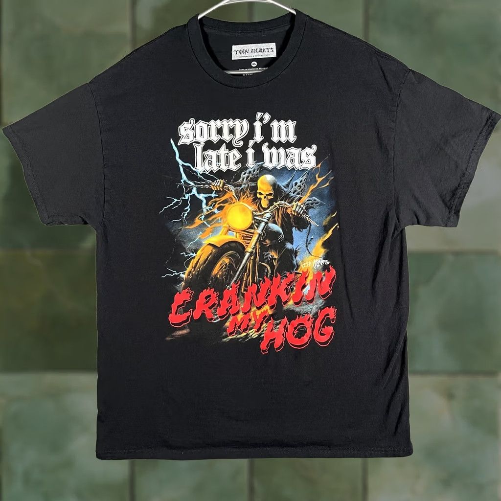 Vintage VINTAGE? No. Teen Hearts Shirt Mens XL Black Crankin My Hog Biker Skull Motorcycle Tee Size US XL / EU 56 / 4 - 1 Thumbnail