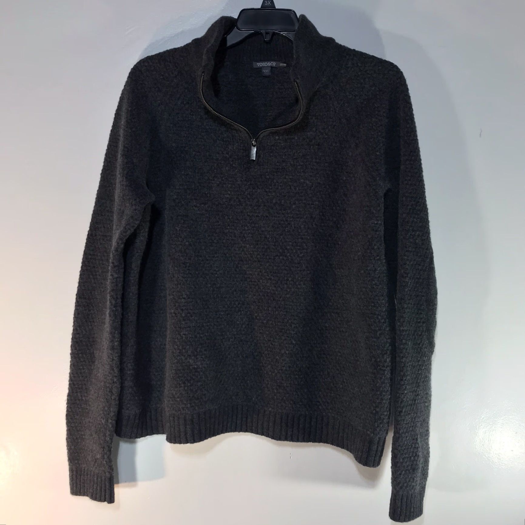 Toad&Co Toad & Co Women's 1/4 Zip Sweater Gray 100% Lambswool Knit Pullover Plus Size Fall Winter Size XXL / US 16-18 / IT 52-54 - 2 Thumbnail