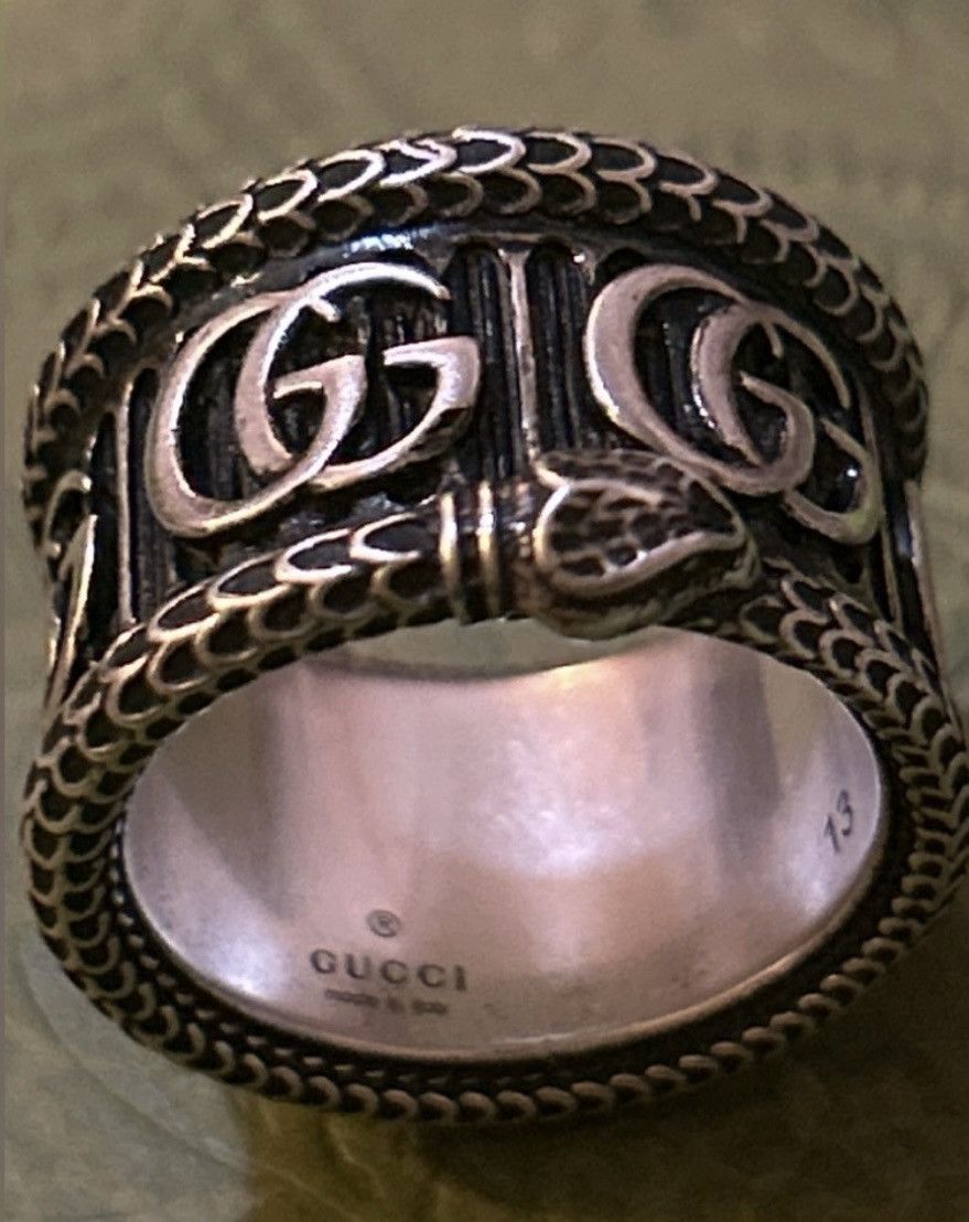 Gucci Gucci Silver Marmont Snake Ring with Double G AG925 Size ONE SIZE - 6 Thumbnail