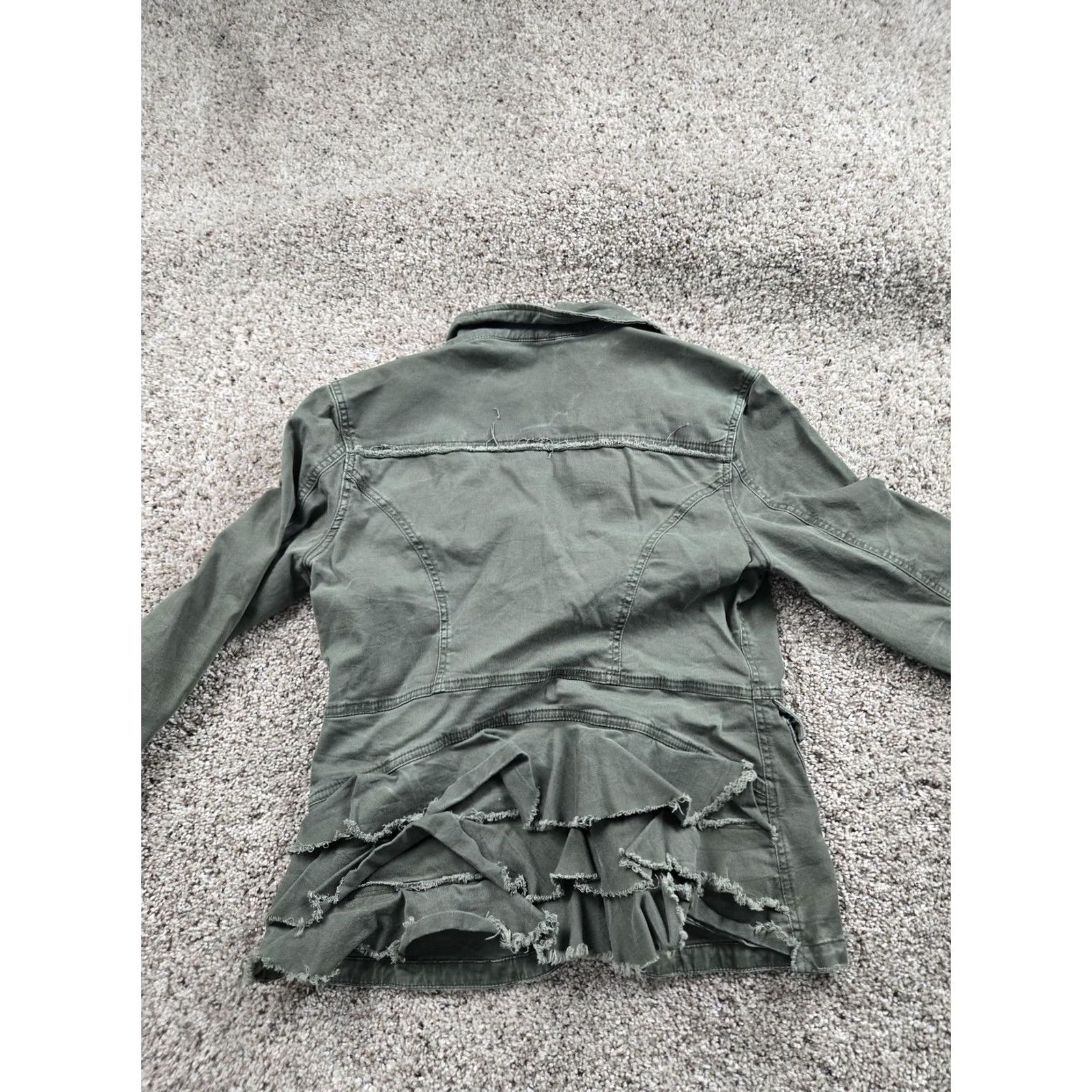 Free People Free People Jacket Womens S Green Military Ruffle Peplum Twill Button Front Size S / US 4 / IT 40 - 6 Thumbnail