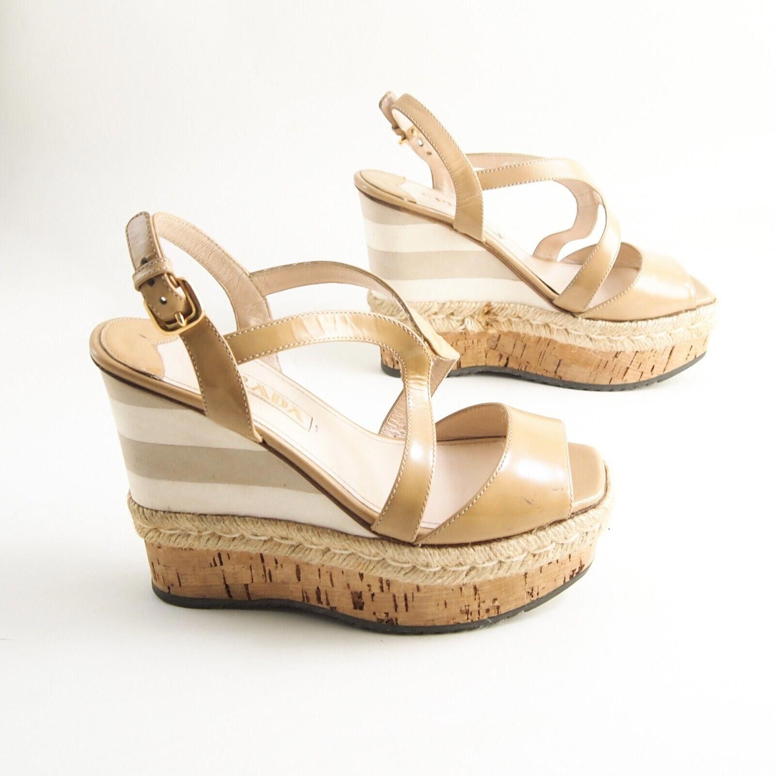 Prada Prada Wedge Sandals Beige Nude Patent Leather US 7 EU 37 Size US 7 / IT 37 - 4 Thumbnail
