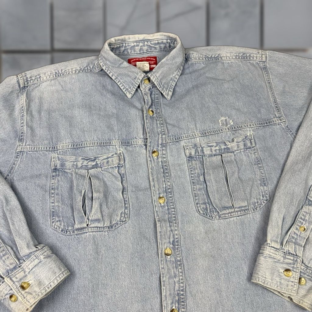 Marlboro VINTAGE Marlboro Country Store Shirt Adult L Denim Long Sleeve Button Pocket Distressed 90s Cowboy Men L Blue Cotton Denim Accessories: Pleated Logo Size US L / EU 52-54 / 3 - 1 Thumbnail