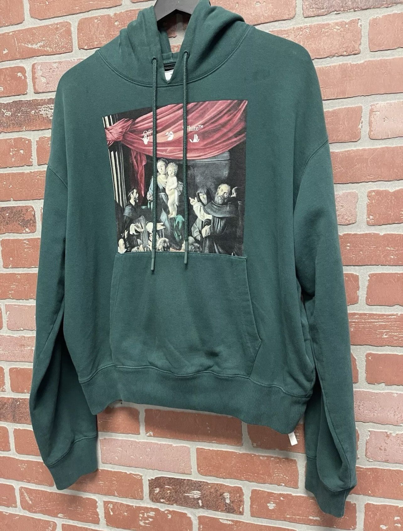 Off-White Size S - OFF-WHITE Oversize Caravaggio Painting Hoodie Green Size US S / EU 44-46 / 1 - 3 Thumbnail