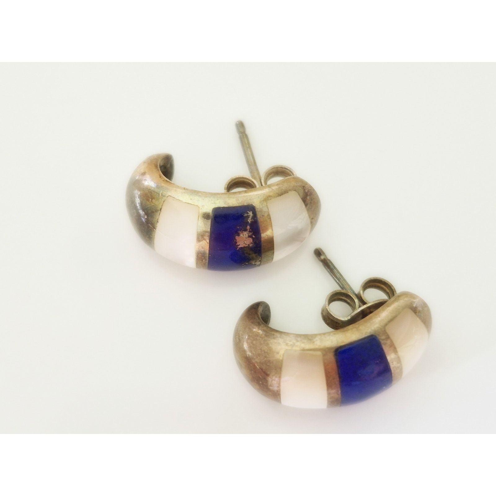 Other Vintage Sterling Silver Blue Enamel & MOP Earrings Size ONE SIZE - 4 Thumbnail