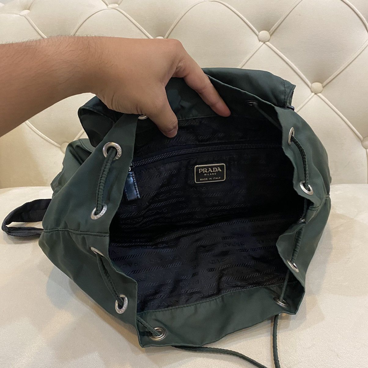 Prada × Vintage Vintage Prada Green Nylon Vela Backpack Size ONE SIZE - 12 Thumbnail