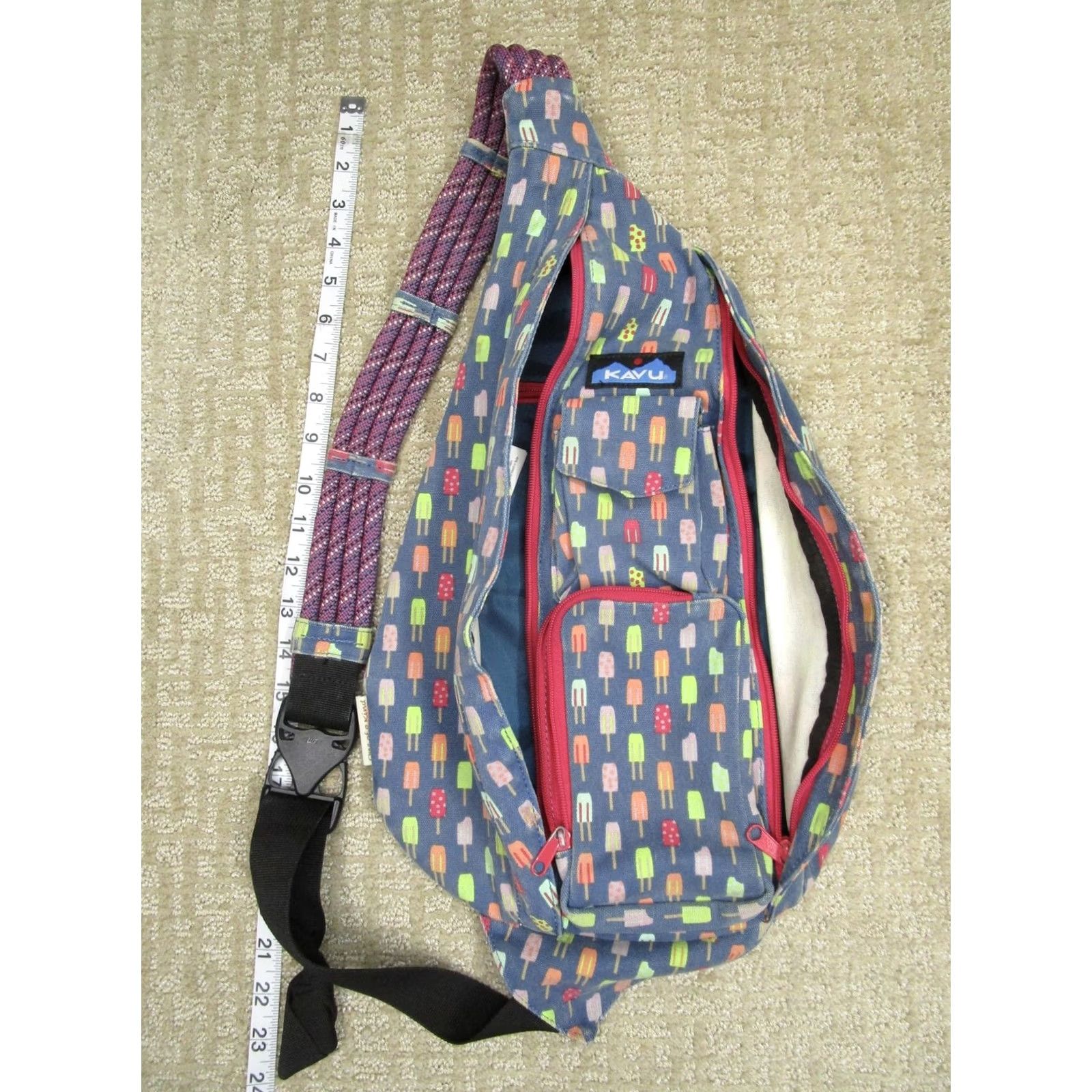 KAVU KAVU Rope Sling Bag Womens Medium Blue Popsicle Print Crossbody Backpack Size ONE SIZE - 7 Thumbnail