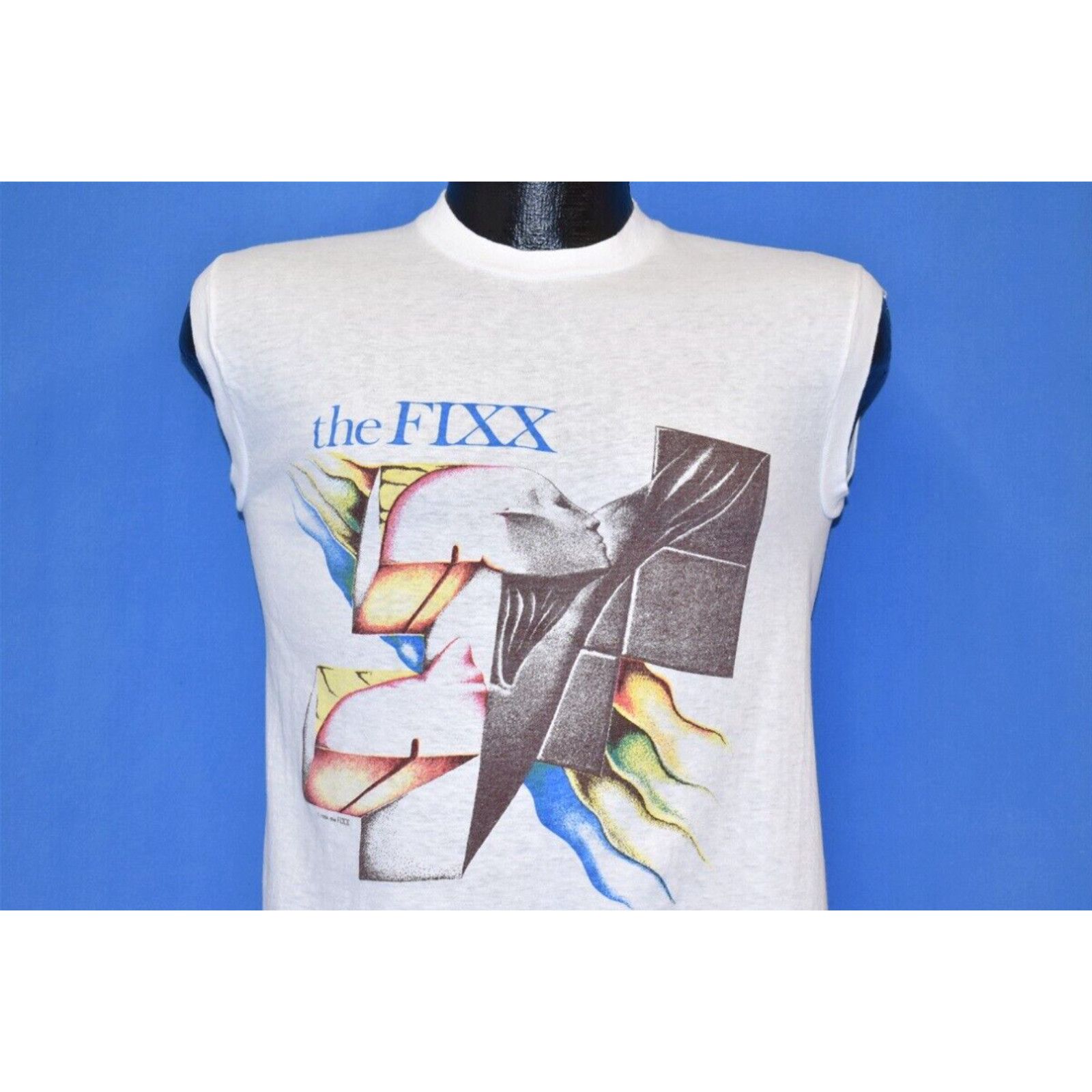 image of Vintage VTG 80's The Fixx Phantom Tour North American Rock Sleeveless Muscle T-Shirt S in White (Si