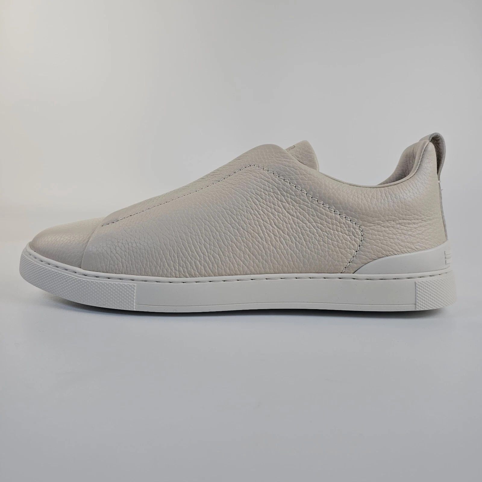 ZEGNA Triple Stitch White Leather Low Top Sneakers New