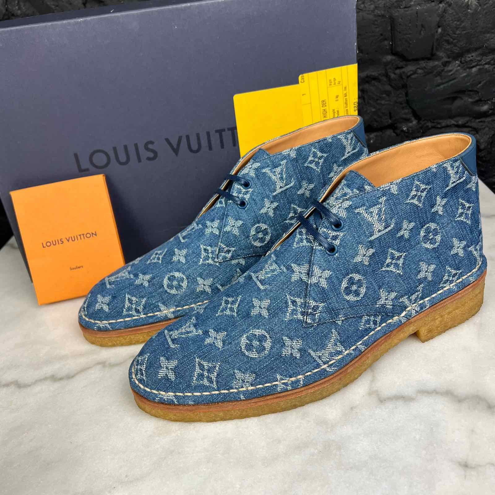 Louis Vuitton Monogram Denim Mens Oberkampf Ankle Boots 10 Blue