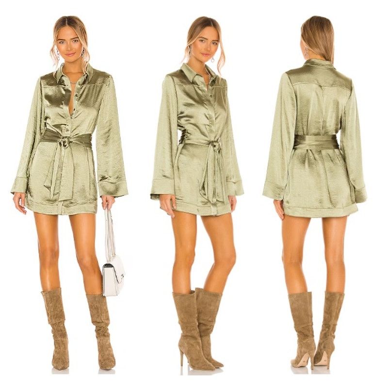 Camila Coelho NWT Priscilla Mini Dress in Sage Satin XL