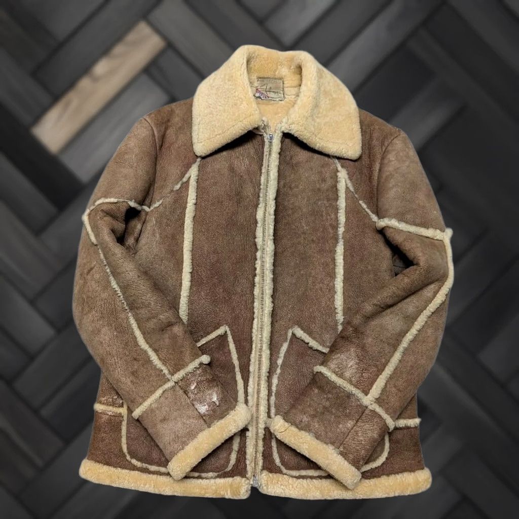 Vintage VINTAGE Filenes jacket Bomber Jacket Men M Brown Shearling/Sheepskin Leather 40 Rancher 40in chest Finland 1990s Mens Size US M / EU 48-50 / 2 - 1 Thumbnail