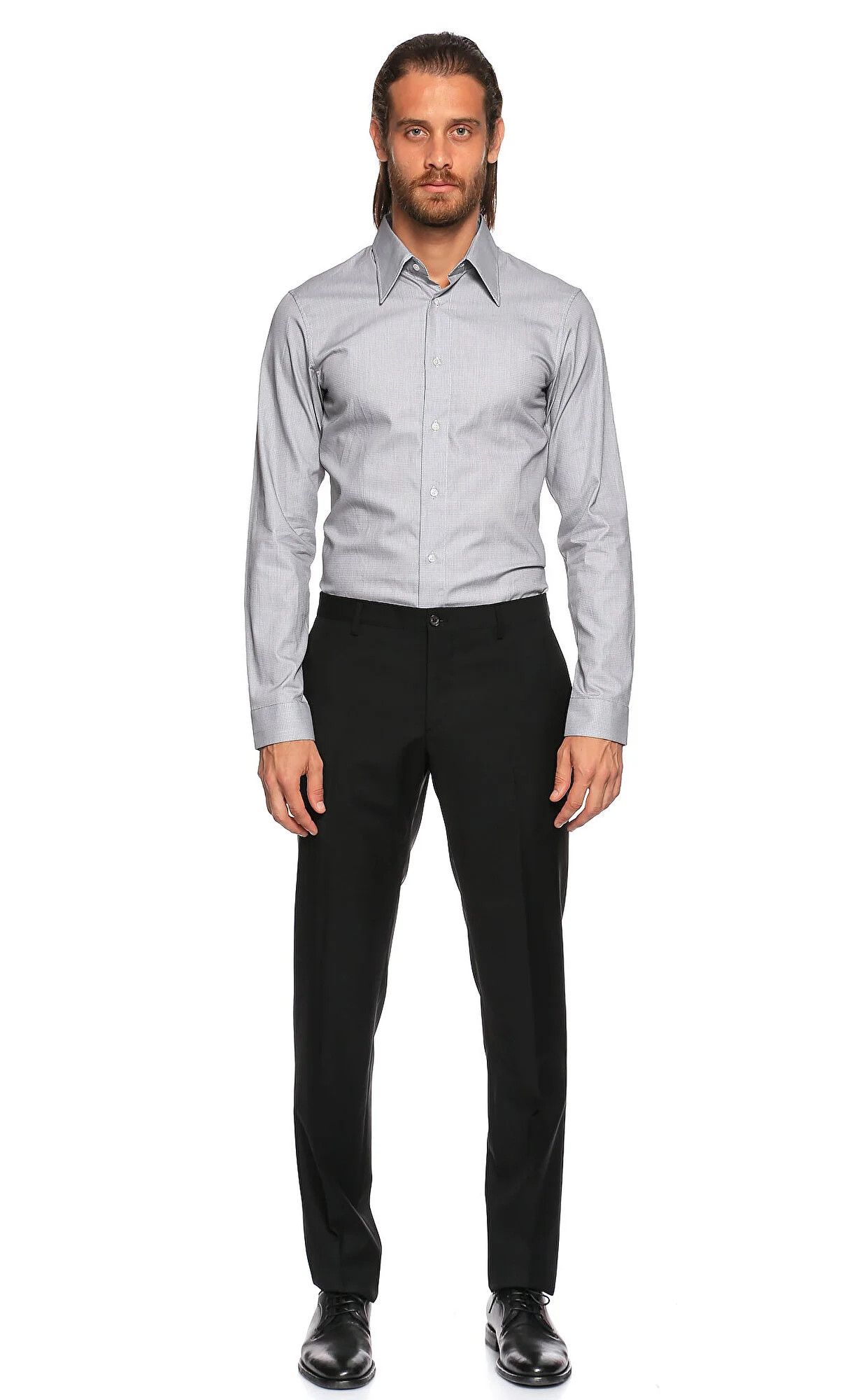 Jil Sander JIL SANDER gray slim fit micro wavy pattern shirt 40 Medium Size US M / EU 48-50 / 2 - 2 Thumbnail