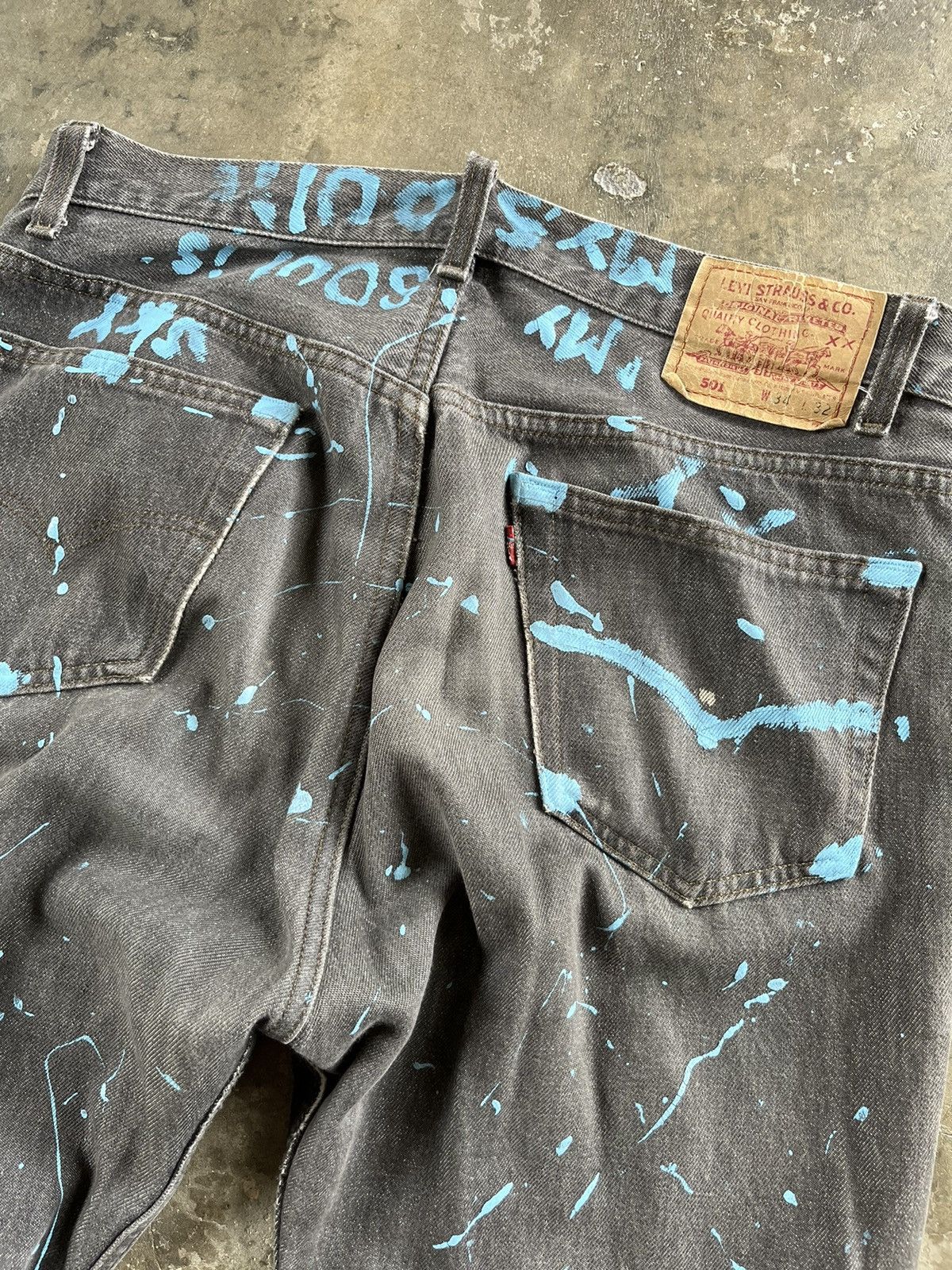 Levi's × Vintage 💥RARE Vintage Levi’s Sashiko Boro Painted Custom Jeans Size US 33 - 7 Thumbnail