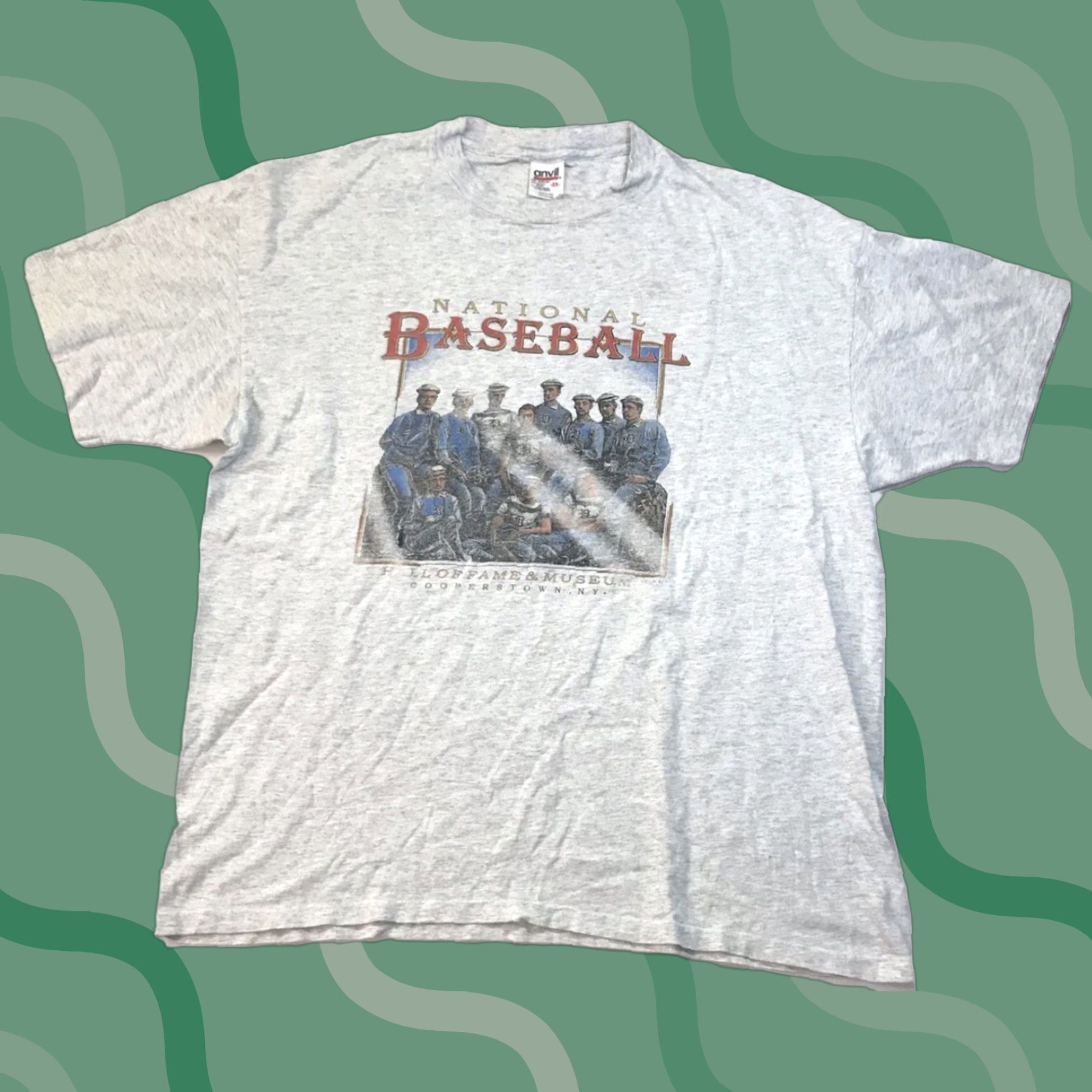 Anvil VINTAGE National Baseball Hall of Fame Cooperstown 90s T Shirt | MLB Graphic Tee | Gray | XL | Short Sleeve | Cotton | Anvil Size US XL / EU 56 / 4 - 1 Thumbnail