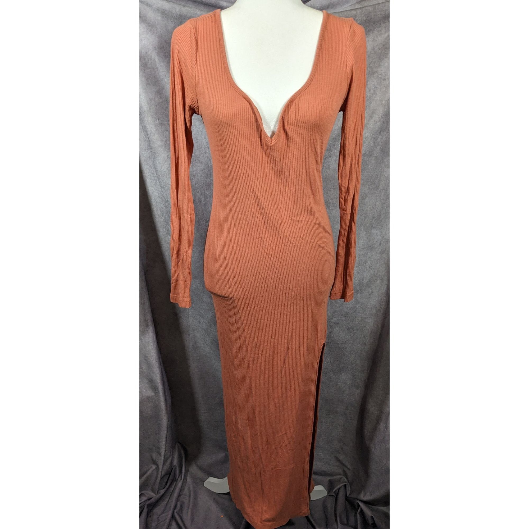 Asos Asos Preppy Muted Orange Ribbed Deep V Neck Side Slit Maxi D Size M / US 6-8 / IT 42-44 - 7 Thumbnail