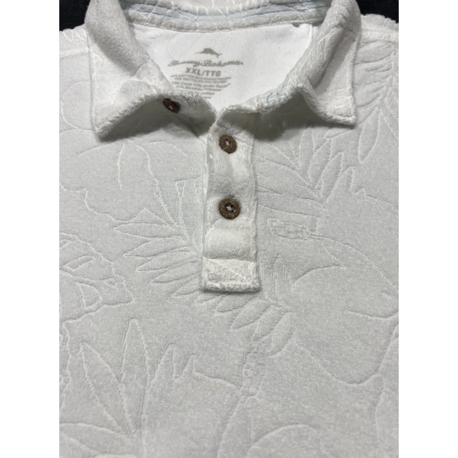 Tommy Bahama Tommy Bahama Polo Shirt 2XL White Short Sleeve Terry Poolside Hibiscus Button Collar Mens Size US XXL / EU 58 / 5 - 4 Thumbnail