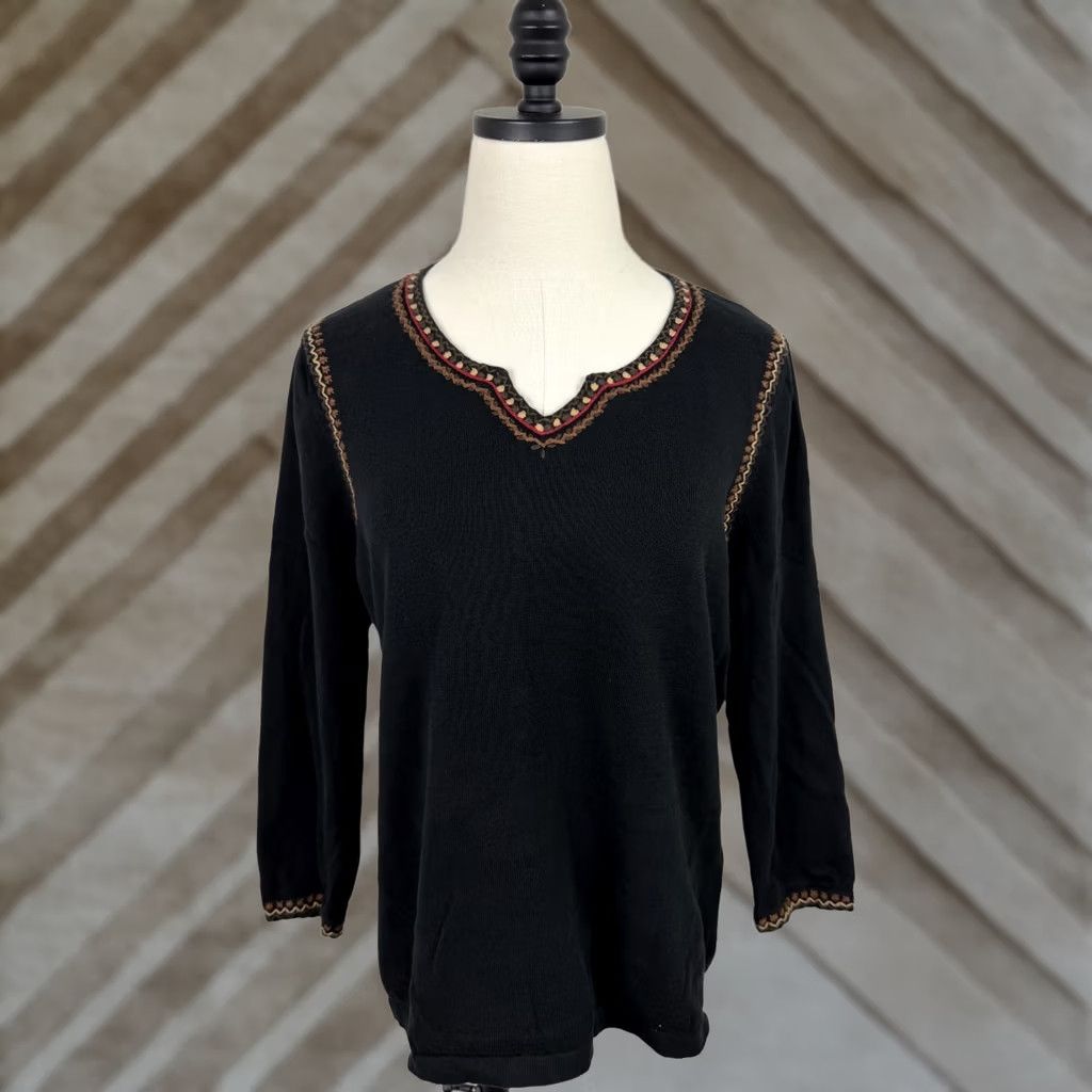 Vintage VINTAGE Harold's Shirt Womens L Black Cotton Embroidered 3/4 Sleeve V-Neck Western 90s Bohemian retro Hippie Vintage Womens XL fits like Large Size L / US 10 / IT 46 - 1 Thumbnail