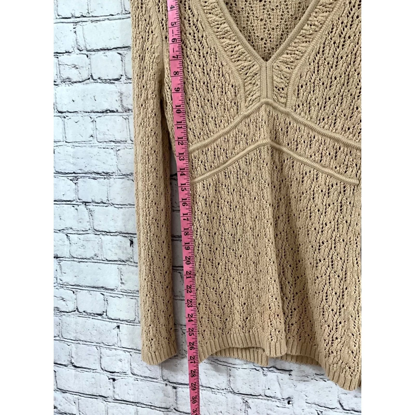 Ann Taylor ANN TAYLOR LOFT Sweater Shirt Women V-Neck Long Sleeve Beige Cotton Knit Pullover Regular Small Size S / US 4 / IT 40 - 5 Thumbnail